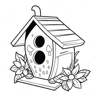 Colorful Bird House With Flowers Coloring Page 20943-16567