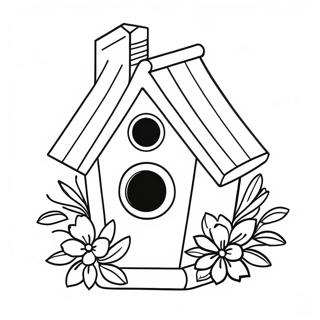 Colorful Bird House With Flowers Coloring Page 20943-16568