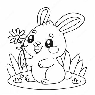 Cute Kawaii Bunny With Flowers Coloring Page 21263-16806