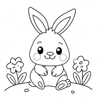 Cute Kawaii Bunny With Flowers Coloring Page 21263-16808