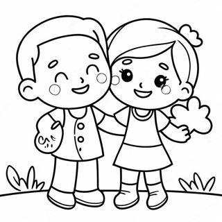 Cheerful Kids Spreading Kindness Coloring Page 21353-16886