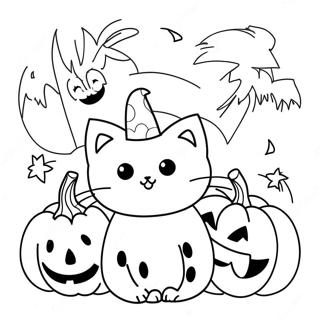 ハロウィンの猫 塗り絵ページ