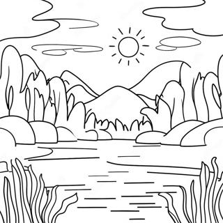 Serene Lake Sunset Coloring Page 21583-17050