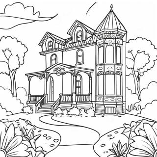 Charming Victorian House With Garden Coloring Page 21653-17121