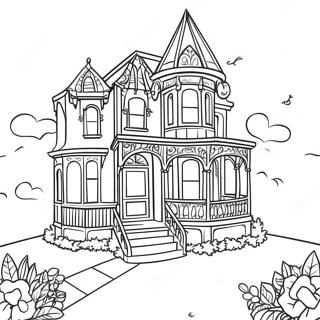 Charming Victorian House With Garden Coloring Page 21653-17122