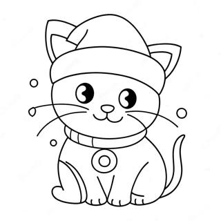 Adorable Christmas Cat With Santa Hat Coloring Page 21673-17134