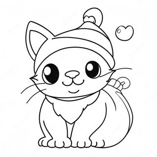 Adorable Christmas Cat With Santa Hat Coloring Page 21673-17135