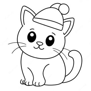 Adorable Christmas Cat With Santa Hat Coloring Page 21673-17136