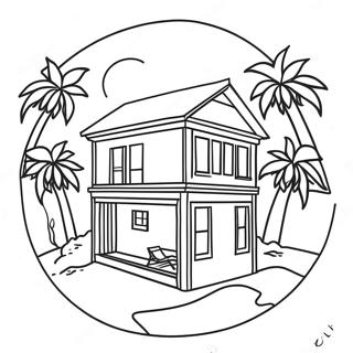 Sunny Beach House With Palm Trees Coloring Page 21953-17341