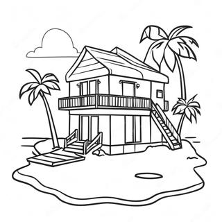 Sunny Beach House With Palm Trees Coloring Page 21953-17343