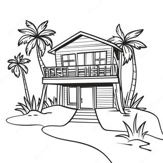 Sunny Beach House With Palm Trees Coloring Page 21953-17344