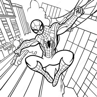 Spider Man Swinging Through The City Coloring Page 22073-17440