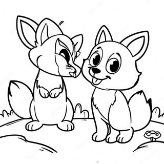 Playful Fox And Hound Friends Coloring Page 22213-17561