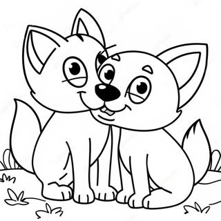 Playful Fox And Hound Friends Coloring Page 22213-17562