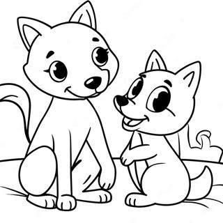 Playful Fox And Hound Friends Coloring Page 22213-17564