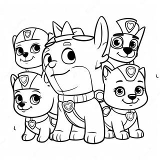 Cute Paw Patrol Characters With Hearts Coloring Page 22943-18130