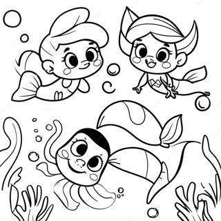 Ariel And Her Sisters Swimming Together Coloring Page 23203-18336