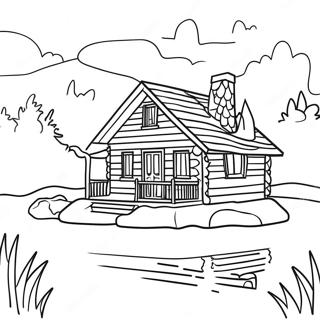 Cozy Log Cabin By The Lake Coloring Page 23213-18317