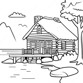 Cozy Log Cabin By The Lake Coloring Page 23213-18319