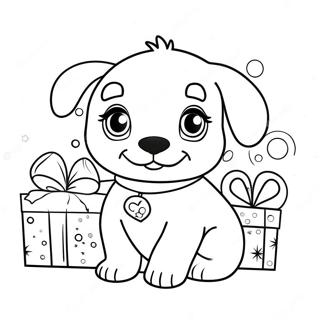 クリスマスの子犬 塗り絵ページ