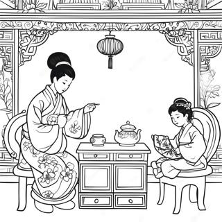 Elegante Chinoiserie Szene Ausmalbild 23323-18426