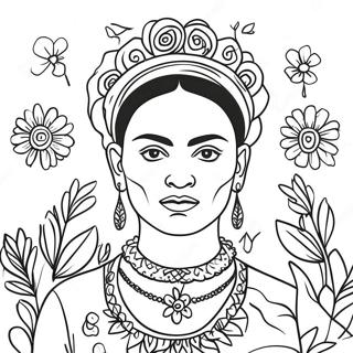 Frida Kahlo With Flowers Coloring Page 2351-1873