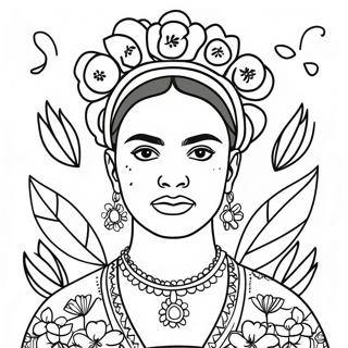 Frida Kahlo With Flowers Coloring Page 2351-1874