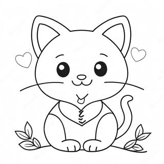 Cute Cat Valentine With Hearts Coloring Page 24073-19010