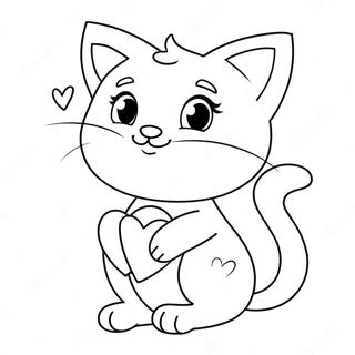 Cute Cat Valentine With Hearts Coloring Page 24073-19011