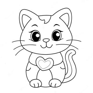 Cute Cat Valentine With Hearts Coloring Page 24073-19012