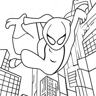 Spider Gwen Swinging Through City Coloring Page 24273-19166