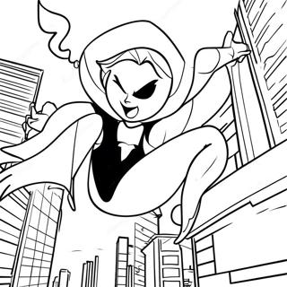 Spider Gwen Swinging Through City Coloring Page 24273-19167