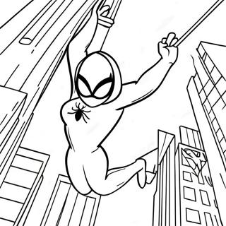 Spider Gwen Swinging Through City Coloring Page 24273-19168