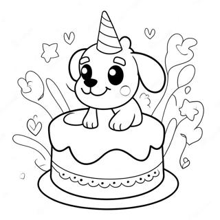 かわいい子犬の誕生日ケーキぬりえページ 24283-19183