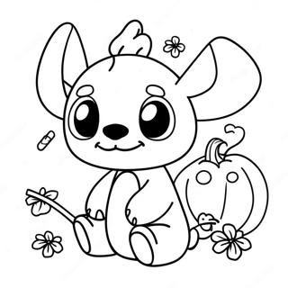 Cute Halloween Stitch With Pumpkin Coloring Page 2441-1945