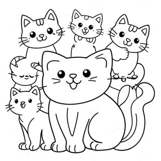 Adorable Cat And Kittens Coloring Page 24993-19747