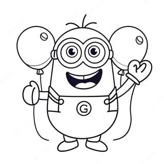 Happy Purple Minion With Balloons Coloring Page 25033-19774