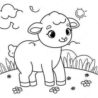 Cute Lamb In A Meadow Coloring Page 25093-19809