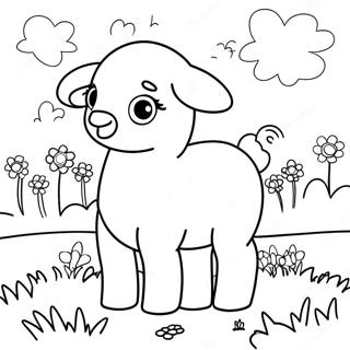 Cute Lamb In A Meadow Coloring Page 25093-19810