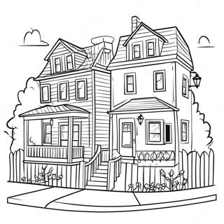 Charming Neighborhood Houses Coloring Page 25223-19936