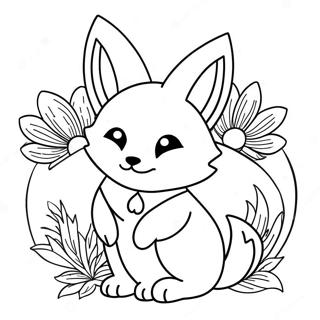 Schattige Kitsune Met Bloemen Kleurplaat 25763-20346