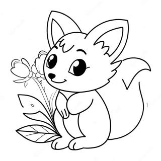 Schattige Kitsune Met Bloemen Kleurplaat 25763-20347