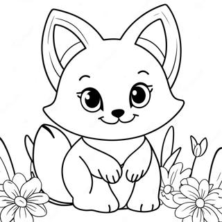 Schattige Kitsune Met Bloemen Kleurplaat 25763-20348