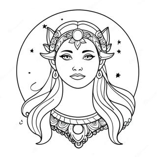 Mystical Moon Goddess Under Stars Coloring Page 25953-20497