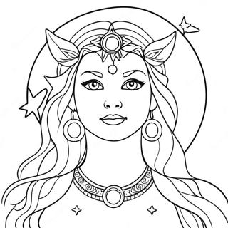 Mystical Moon Goddess Under Stars Coloring Page 25953-20498