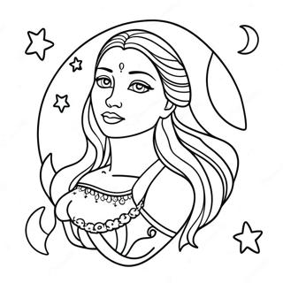 Mystical Moon Goddess Under Stars Coloring Page 25953-20500