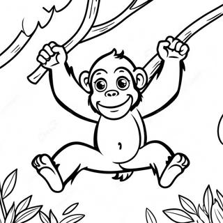 Playful Chimpanzee Swinging In Trees Coloring Page 25963-20534