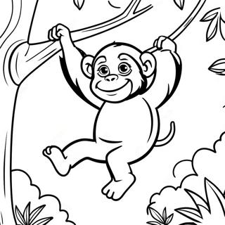 Playful Chimpanzee Swinging In Trees Coloring Page 25963-20535