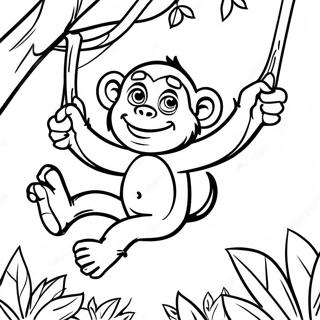 Playful Chimpanzee Swinging In Trees Coloring Page 25963-20536