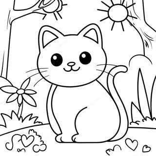 Playful Nature Cat In A Colorful Garden Coloring Page 26365-20834